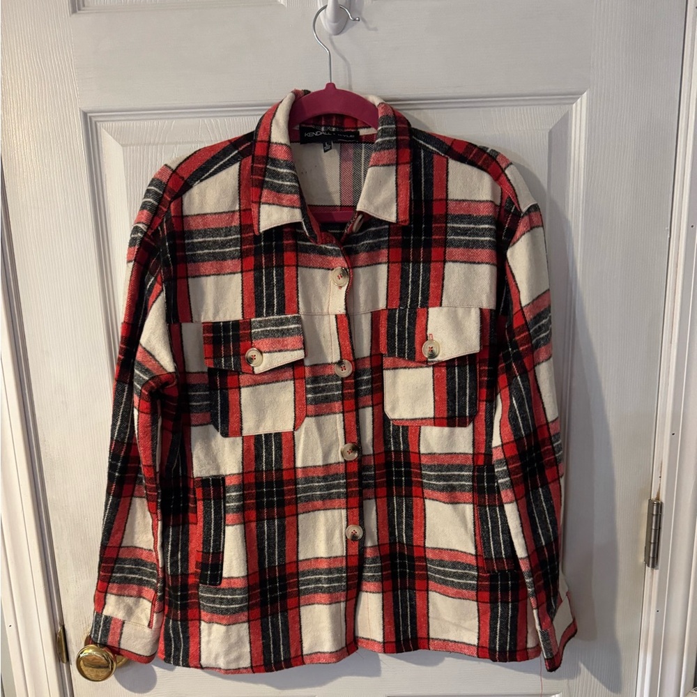 Kendall & Kylie Red Plaid Teddy Jacket